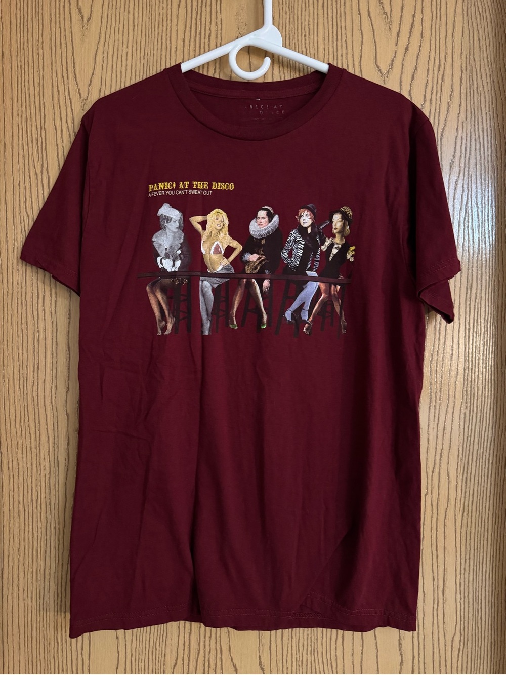 Hot Topic Men's Burgundy Panic! At The Disco Graphic Tee